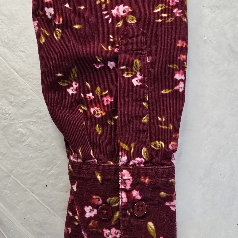 Cabin Creek Floral Corduroy Shirt Burgundy Cotton Button Up Cottagecore M - Picture 8 of 12